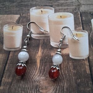 Handmade White and Brown Bead Drop Earrings